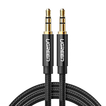 Аудиокабель UGREEN AV112 3.5mm Male to 3.5mm Male Cable Gold Plated Metal Case with Braid, 2m, Black, 50363 (50363)