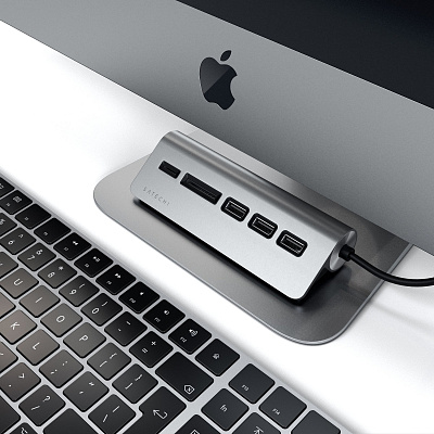 USB хаб Satechi Type-C Aluminum USB 3.0 Hub & Card Reader - Space Gray (ST-TCHCRM)