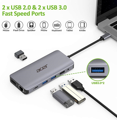 Док-станция Acer 12in1 silver (HP.DSCAB.009)