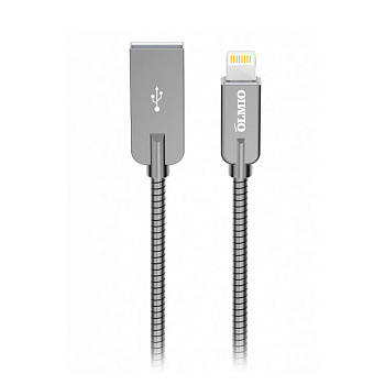 Кабель OLMIO STEELY, USB 2.0 - lightning, 1.2м, 2.1A, серый (38649)