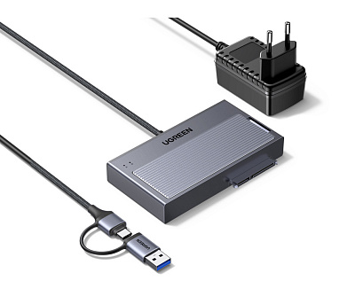 Бокс UGREEN USB-A/C 3.2 для M.2 + SATA 2.5/3.5" с БП, D320 (75621EU) 
