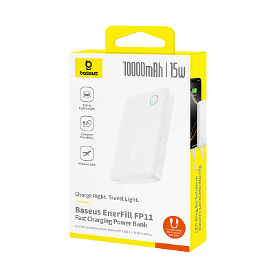 Портативный внешний аккумулятор Baseus EnerFill FP11, 10000mAh 15W - White (P1008210C213-00)