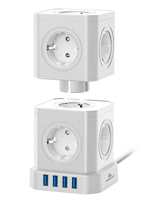 Сетевой фильтр Cablexpert Tower TWR-9-U4-W-2 белый (TWR-9-U4-W-2)