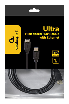 Кабель HDMI Cablexpert CC-HDMI8K-1M, 1м, v2.1, 8K, 19M/19M, черный, пакет (CC-HDMI8K-1M)