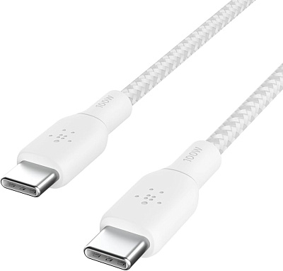 Кабель CanyonUSB-C/USB-C,100W,Braided 2m,White (CND-CC100AB20W)