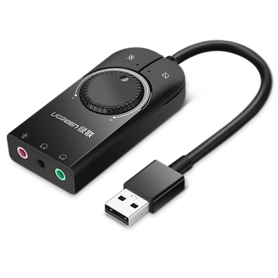 Адаптер стерео звука UGREEN CM129 USB External Stereo Sound Adapter 15cm (Black), 40964 (40964)