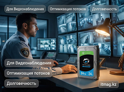 Жесткий диск для видеонаблюдения с искусственным интеллектом 24Tb Seagate SkyHawk AI Survelilance SATA3 3.5" (ST24000VE002)
