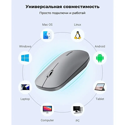 Мышь оптическая беcпроводная MU001  Grey UGREEN (90373)