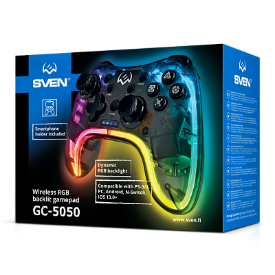 Геймпад Sven GC-5050, беспроводной, D-Pad,USB,BT Black-Transparent (GC-5050)