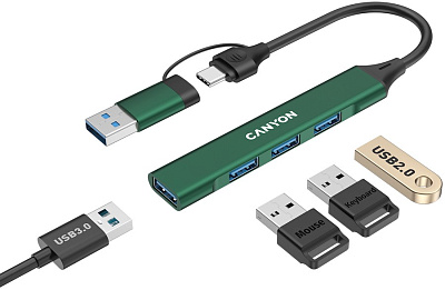 USB-хаб Canyon OnHub 02 4in1 USB-A/C Green (CNS-TDS02GR)