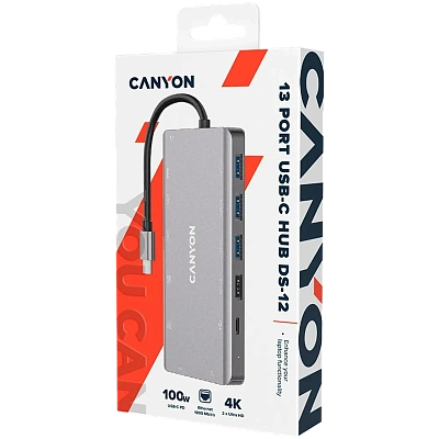 USB-хаб Canyon DS-12 13in1 4k USB-C Dark Grey (CNS-TDS12)