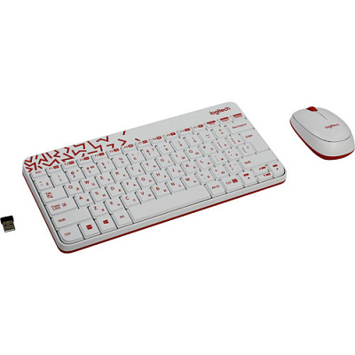 Беспроводная клавиатура + мышь Logitech MK240 White (белый с красным рисунком) (920-008212)
