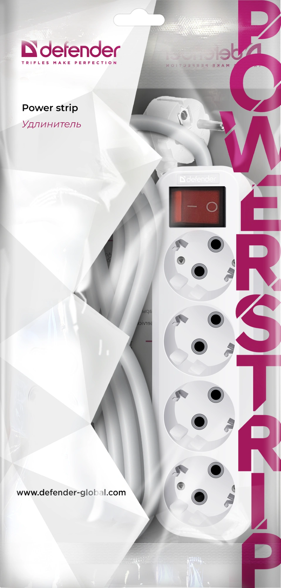 Удлинитель с заземлением Defender L340 16 А, 7 м, 4 розетки, белый (99364) Удлинитель с заземлением Defender L340 16 А, 7 м, 4 розетки, белый (99364)