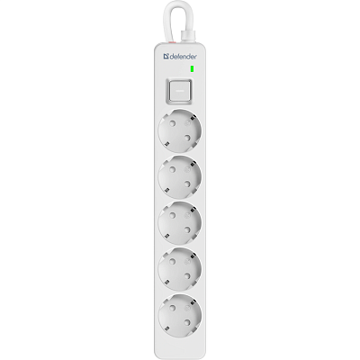 Сетевой фильтр Defender DFS 135 - 5,0 М, 5 розеток, белый (99432)