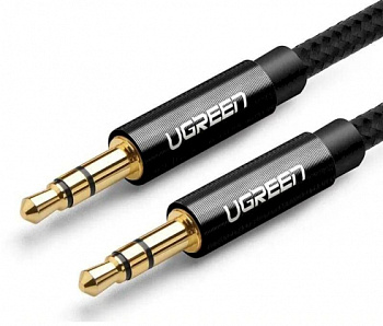 Аудиокабель UGREEN AV112 3.5mm Male to 3.5mm Male Cable Gold Plated Metal Case with Braid, 1m, Black, 50361 (50361)