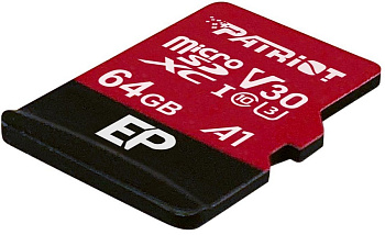 Карта памяти microSDXC  64GB, Patriot, Class 10, UHS-I, U3, + adapter SD (PEF64GEP31MCX)
