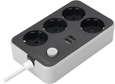 Удлинитель Defender без заземления R230 2 м, 4 розетки, 2xUSB, черный (99294)