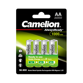 Аккумулятор CAMELION AlwaysReady Rechargeable Ni-MH NH-AA1000ARBP4 4 шт. в блистере (NH-AA1000ARBP4)