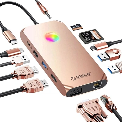 USB-хаб USB-C 12-в-1 (ORICO-XCR-X3-RG-BP)