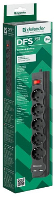 Сетевой фильтр Defender DFS 751 5 розеток, 1.8 м (защита от ВЧ и импульсных помех, USB зарядка 2.1А) (99751)
