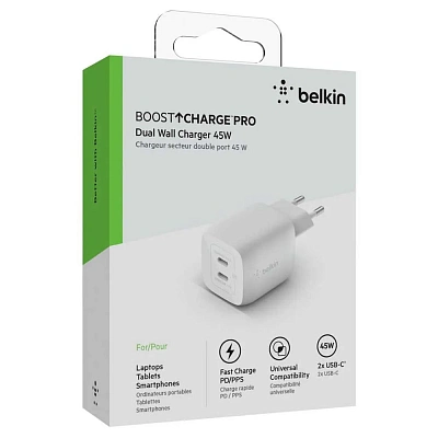 Зарядное устройство Belkin 45W PD PPS Dual USB-C Universal (WCH011vfWH)