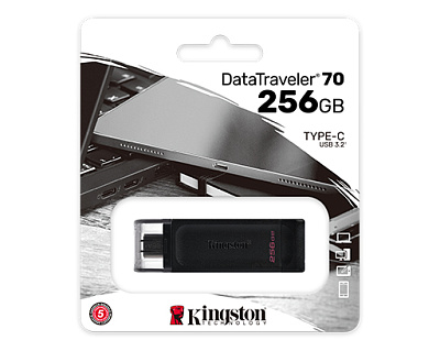 Флэш-накопитель Kingston 256Gb USB-C 3.2 Data Traveler 70 (Black) (DT70/256GB)