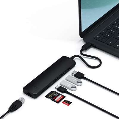 Картридер / USB-хаб Satechi Slim Multiport with Ethernet Adapter - Black (ST-UCSMA3K)