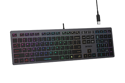 Клавиатура A4Tech Fstyler FX60H, Grey (Neon Backlit), Wired, Slim, Multimedia, USB (FX60H (GREY) (NEON BACKLIT))