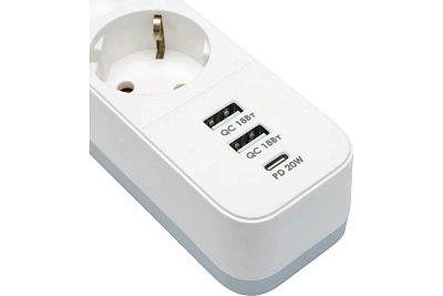 Сетевой фильтр Гарнизон, 2м, 3розетки, 2xUSB/1xType-C, White (EPS-3-CU2-W-2)