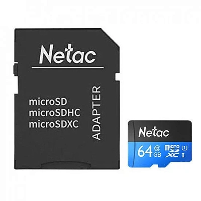 Карта памяти MicroSD 64GB Class 10 U1 Netac P500 NT02P500STN-064G-R с адаптером SD (NT02P500STN-064G-R)