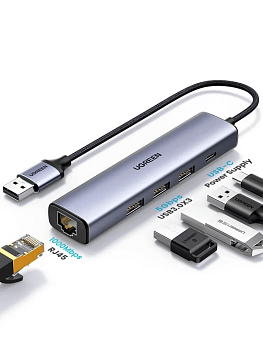 Конвертер USB 3.0 на LAN RJ-45,10/100/1000 Mbps + USB HUB 3 port, 0.2m CM475 (60554)