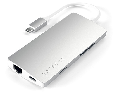Картридер / USB-хаб Satechi Type-C Multi-Port Adapter 4K with Ethernet V2 - Silver (ST-TCMA2S)