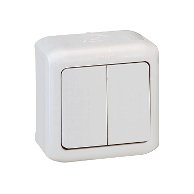Выключатель двухклавишный Legrand Forix 10A 250В IP44 накладной белый (782362)