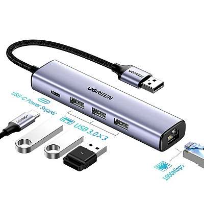 Конвертер USB 3.0 на LAN RJ-45,10/100/1000 Mbps + USB HUB 3 port, 0.2m CM475 (60554)