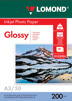  Бумага Lomond A3, 200г/м2, 50 листов, глянцевая, односторонняя (0102024)