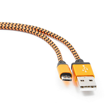 Кабель USB 2.0 Cablexpert CC-mUSB2oe1m, USB-MicroUSB, 1м, нейлоновая оплетка, алюм разъемы, оранжев (CC-mUSB2oe1m)