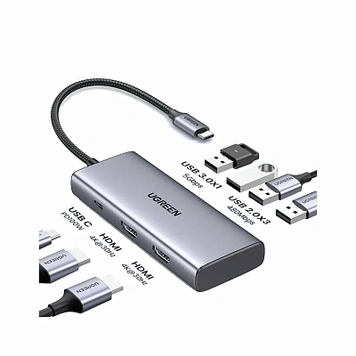 USB Хаб 7-port USB 3.0 Ugreen CM498, BOX, Silver (35897)