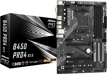 Материнская плата ASRock B450 Pro4 R2.0, AM4,ATX (90-MXBEE0-A0UAYZ) Материнская плата ASRock B450 Pro4 R2.0, AM4,ATX (90-MXBEE0-A0UAYZ)
